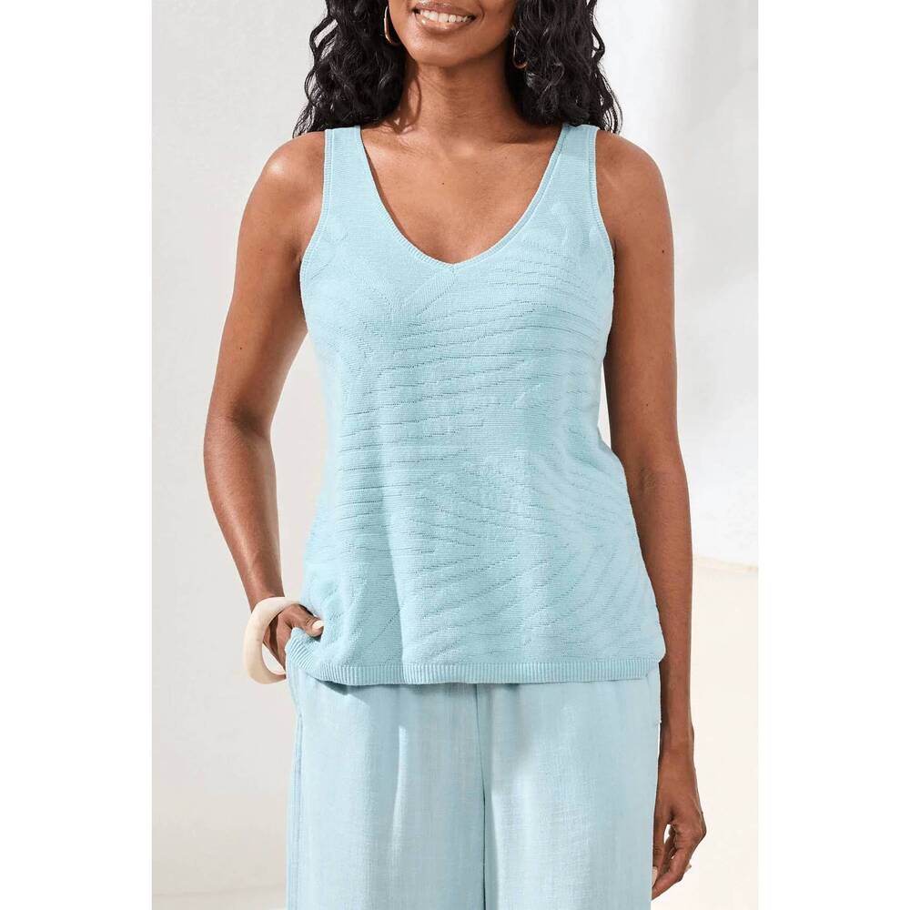 NEW TRIBAL combed cotton sleeveless v-neck sweater in aqua sky